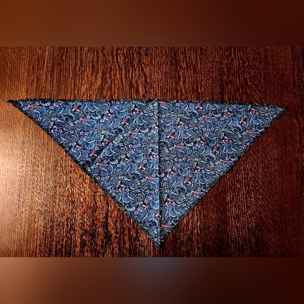 Pet Dog Bandana Scarf Blue w/pink Breast Cancer Emblem NWOT $9 Med Size 12"x24"